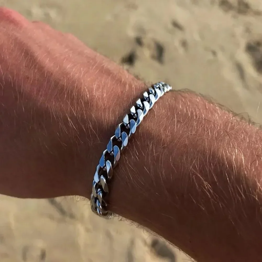 👍206👍 CUBAN STAINLESS STEEL CLASSIC UNISEX CHAIN BRACELET - Picture 7 of 13